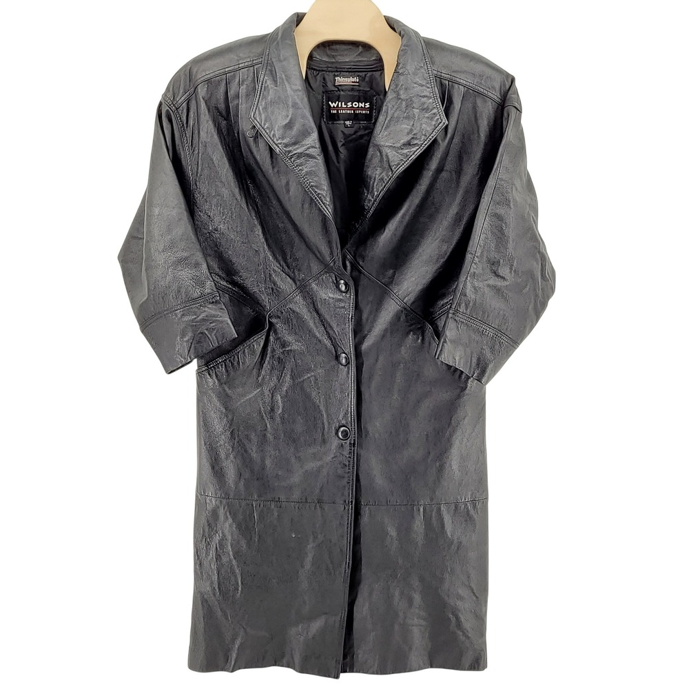 Wilson Leather Trench Coat Women's L Thinsulate Black Overcoat‎ Jacket